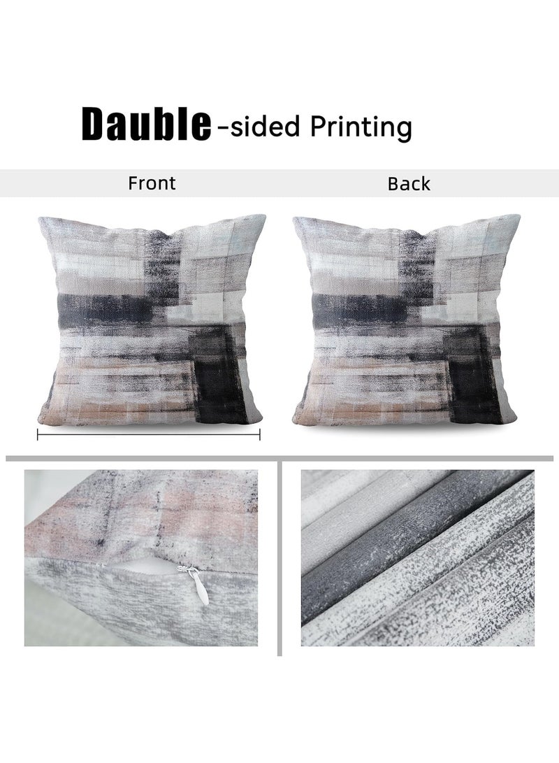 CLENEA 2 Pcs Black & White Velvet Abstract Pillow Covers, Modern Gray Throw Pillowcases, Soft Elegant Decorative Couch Cushions for Bed, Living Room, Outdoor Sofa, 18x18 Inch - Image 5